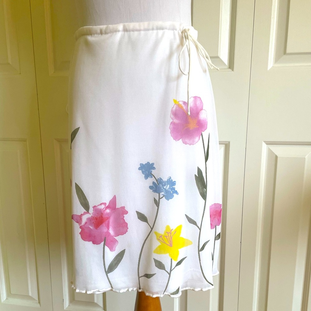 ANNY N White Floral Tulle Skirt S ITALY